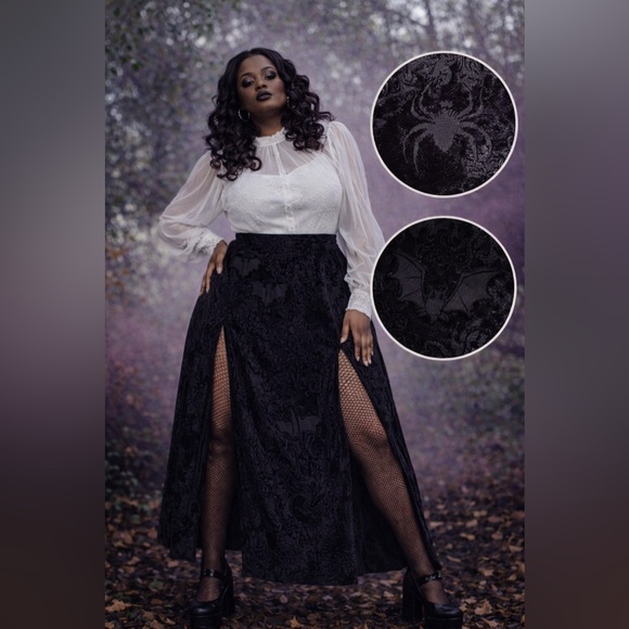 Torrid Nightfall Black Velvet Burnout Embossed Double Slit Maxi Skirt, Lg, NWT! - Picture 3 of 16